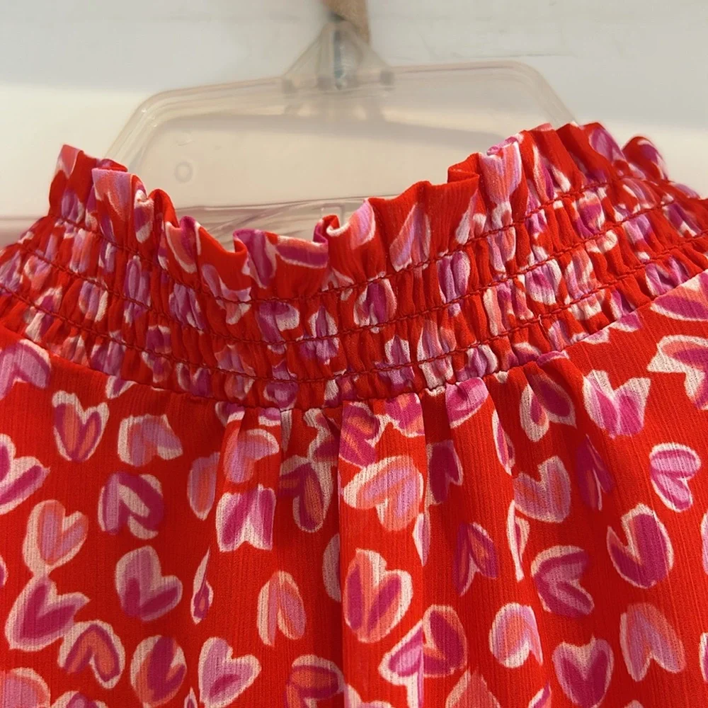 J. CREW NWT Smocked Keyhole Top size M red with hearts - Picture 5 of 8